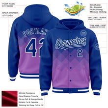 Charger l'image dans la galerie, Custom Royal Medium Purple-White Gradient Square Shape 3D Pattern Design Bomber Full-Snap Varsity Letterman Hoodie Jacket