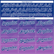 Charger l'image dans la galerie, Custom Royal Medium Purple-White Gradient Square Shape 3D Pattern Design Bomber Full-Snap Varsity Letterman Hoodie Jacket