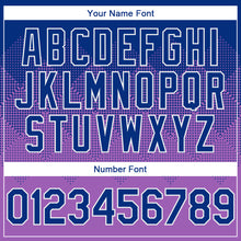 Charger l'image dans la galerie, Custom Royal Medium Purple-White Gradient Square Shape 3D Pattern Design Bomber Full-Snap Varsity Letterman Hoodie Jacket