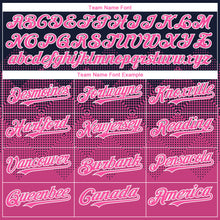 Charger l'image dans la galerie, Custom Navy Pink-White Gradient Square Shape 3D Pattern Design Bomber Full-Snap Varsity Letterman Hoodie Jacket