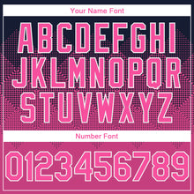 Charger l'image dans la galerie, Custom Navy Pink-White Gradient Square Shape 3D Pattern Design Bomber Full-Snap Varsity Letterman Hoodie Jacket