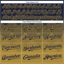 Charger l'image dans la galerie, Custom Navy Old Gold-White Gradient Square Shape 3D Pattern Design Bomber Full-Snap Varsity Letterman Hoodie Jacket