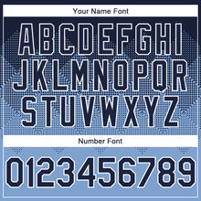 Load image into Gallery viewer, Custom Navy Light Blue-White Gradient Square Shape 3D Pattern Design Bomber Full-Snap Varsity Letterman Hoodie Jacket