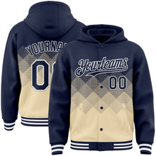Charger l'image dans la galerie, Custom Navy Cream-White Gradient Square Shape 3D Pattern Design Bomber Full-Snap Varsity Letterman Hoodie Jacket