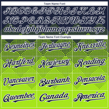 Charger l'image dans la galerie, Custom Navy Neon Green-White Gradient Square Shape 3D Pattern Design Bomber Full-Snap Varsity Letterman Hoodie Jacket