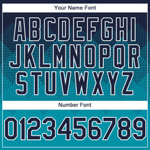 Charger l'image dans la galerie, Custom Navy Teal-White Gradient Square Shape 3D Pattern Design Bomber Full-Snap Varsity Letterman Hoodie Jacket