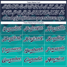 Charger l'image dans la galerie, Custom Navy Aqua-White Gradient Square Shape 3D Pattern Design Bomber Full-Snap Varsity Letterman Hoodie Jacket