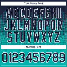 Charger l'image dans la galerie, Custom Navy Aqua-White Gradient Square Shape 3D Pattern Design Bomber Full-Snap Varsity Letterman Hoodie Jacket