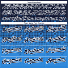Charger l'image dans la galerie, Custom Navy Powder Blue-White Gradient Square Shape 3D Pattern Design Bomber Full-Snap Varsity Letterman Hoodie Jacket