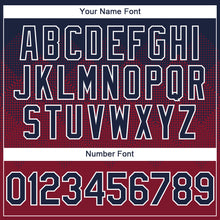 Charger l'image dans la galerie, Custom Navy Crimson-White Gradient Square Shape 3D Pattern Design Bomber Full-Snap Varsity Letterman Hoodie Jacket