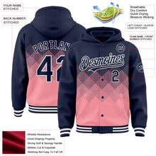 Charger l'image dans la galerie, Custom Navy Medium Pink-White Gradient Square Shape 3D Pattern Design Bomber Full-Snap Varsity Letterman Hoodie Jacket