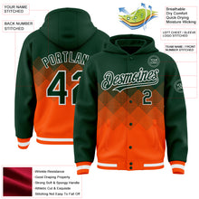 Charger l'image dans la galerie, Custom Green Orange-White Gradient Square Shape 3D Pattern Design Bomber Full-Snap Varsity Letterman Hoodie Jacket