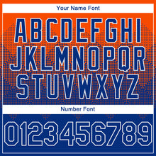 Charger l'image dans la galerie, Custom Orange Royal-White Gradient Square Shape 3D Pattern Design Bomber Full-Snap Varsity Letterman Hoodie Jacket