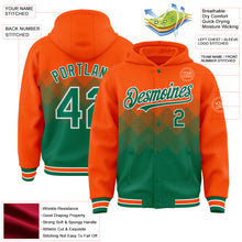 Charger l'image dans la galerie, Custom Orange Kelly Green-White Gradient Square Shape 3D Pattern Design Bomber Full-Snap Varsity Letterman Hoodie Jacket