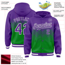 Charger l'image dans la galerie, Custom Purple Grass Green-White Gradient Square Shape 3D Pattern Design Bomber Full-Snap Varsity Letterman Hoodie Jacket