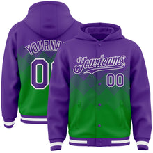 Charger l'image dans la galerie, Custom Purple Grass Green-White Gradient Square Shape 3D Pattern Design Bomber Full-Snap Varsity Letterman Hoodie Jacket