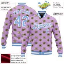Laden Sie das Bild in den Galerie-Viewer, Custom Light Purple Light Blue-White Evil Eyes 3D Pattern Design Bomber Full-Snap Varsity Letterman Jacket
