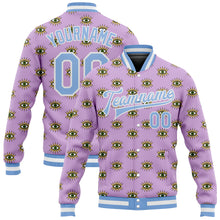 Laden Sie das Bild in den Galerie-Viewer, Custom Light Purple Light Blue-White Evil Eyes 3D Pattern Design Bomber Full-Snap Varsity Letterman Jacket