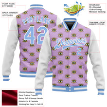 Laden Sie das Bild in den Galerie-Viewer, Custom Light Purple Light Blue-White Evil Eyes 3D Pattern Design Bomber Full-Snap Varsity Letterman Jacket