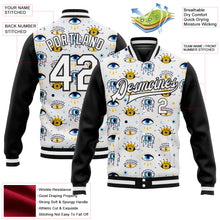 Laden Sie das Bild in den Galerie-Viewer, Custom White Black Evil Eyes 3D Pattern Design Bomber Full-Snap Varsity Letterman Jacket