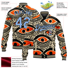 Laden Sie das Bild in den Galerie-Viewer, Custom Cream Light Blue-Black Evil Eyes 3D Pattern Design Bomber Full-Snap Varsity Letterman Jacket