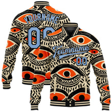 Laden Sie das Bild in den Galerie-Viewer, Custom Cream Light Blue-Black Evil Eyes 3D Pattern Design Bomber Full-Snap Varsity Letterman Jacket