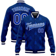 Laden Sie das Bild in den Galerie-Viewer, Custom Navy Thunder Blue-White Christmas 3D Bomber Full-Snap Varsity Letterman Jacket