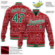 Загрузить изображение в средство просмотра галереи, Custom Red Kelly Green-White Christmas 3D Bomber Full-Snap Varsity Letterman Jacket