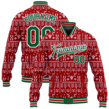 Загрузить изображение в средство просмотра галереи, Custom Red Kelly Green-White Christmas 3D Bomber Full-Snap Varsity Letterman Jacket