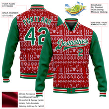 Charger l'image dans la galerie, Custom Red Kelly Green-White Christmas 3D Bomber Full-Snap Varsity Letterman Jacket
