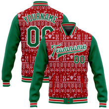 Charger l'image dans la galerie, Custom Red Kelly Green-White Christmas 3D Bomber Full-Snap Varsity Letterman Jacket