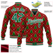 Загрузить изображение в средство просмотра галереи, Custom Red Kelly Green-White Christmas 3D Bomber Full-Snap Varsity Letterman Jacket