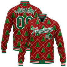 Загрузить изображение в средство просмотра галереи, Custom Red Kelly Green-White Christmas 3D Bomber Full-Snap Varsity Letterman Jacket
