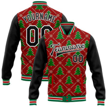 Laden Sie das Bild in den Galerie-Viewer, Custom Red Black-Kelly Green Christmas 3D Bomber Full-Snap Varsity Letterman Jacket