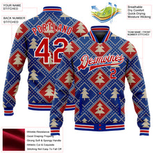 Laden Sie das Bild in den Galerie-Viewer, Custom Royal Red-White Christmas 3D Bomber Full-Snap Varsity Letterman Jacket