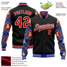 Laden Sie das Bild in den Galerie-Viewer, Custom Black Red-Royal Christmas 3D Bomber Full-Snap Varsity Letterman Jacket