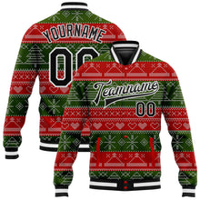 Laden Sie das Bild in den Galerie-Viewer, Custom Red Black-Green Christmas 3D Bomber Full-Snap Varsity Letterman Jacket