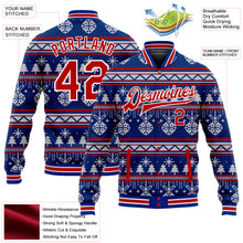 Laden Sie das Bild in den Galerie-Viewer, Custom Royal Red-White Christmas 3D Bomber Full-Snap Varsity Letterman Jacket