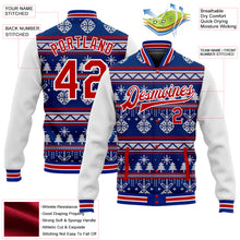 Laden Sie das Bild in den Galerie-Viewer, Custom Royal Red-White Christmas 3D Bomber Full-Snap Varsity Letterman Jacket