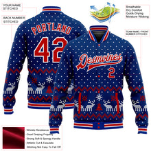 Laden Sie das Bild in den Galerie-Viewer, Custom Royal Red-White Christmas 3D Bomber Full-Snap Varsity Letterman Jacket