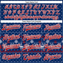 Laden Sie das Bild in den Galerie-Viewer, Custom Royal Red-White Christmas 3D Bomber Full-Snap Varsity Letterman Jacket