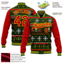 Laden Sie das Bild in den Galerie-Viewer, Custom Green Red-Gold Christmas 3D Bomber Full-Snap Varsity Letterman Jacket