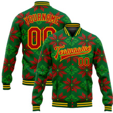 Load image into Gallery viewer, Custom Green Red-Gold Christmas 3D Bomber Full-Snap Varsity Letterman Jacket
