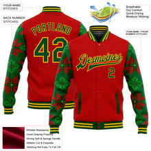 Laden Sie das Bild in den Galerie-Viewer, Custom Red Green-Gold Christmas 3D Bomber Full-Snap Varsity Letterman Jacket
