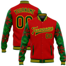 Laden Sie das Bild in den Galerie-Viewer, Custom Red Green-Gold Christmas 3D Bomber Full-Snap Varsity Letterman Jacket