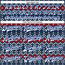 Laden Sie das Bild in den Galerie-Viewer, Custom Navy White-Royal Christmas 3D Bomber Full-Snap Varsity Letterman Jacket