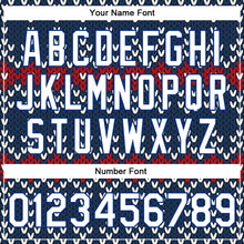 Laden Sie das Bild in den Galerie-Viewer, Custom Navy White-Royal Christmas 3D Bomber Full-Snap Varsity Letterman Jacket