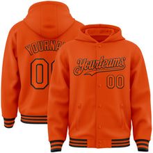 Load image into Gallery viewer, Custom Orange Black Bomber Full-Snap Varsity Letterman Hoodie Jacket