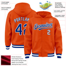 Загрузить изображение в средство просмотра галереи, Custom Orange Royal-White Bomber Full-Snap Varsity Letterman Hoodie Jacket