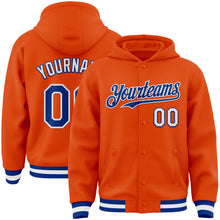 Загрузить изображение в средство просмотра галереи, Custom Orange Royal-White Bomber Full-Snap Varsity Letterman Hoodie Jacket